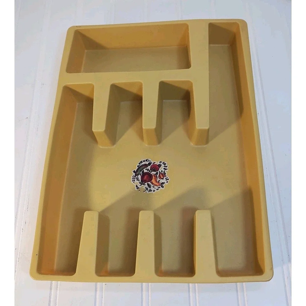 Vintage Harvest Gold 5 Slot Flatware‎ Silverware Organizer Tray Plastic Fruit